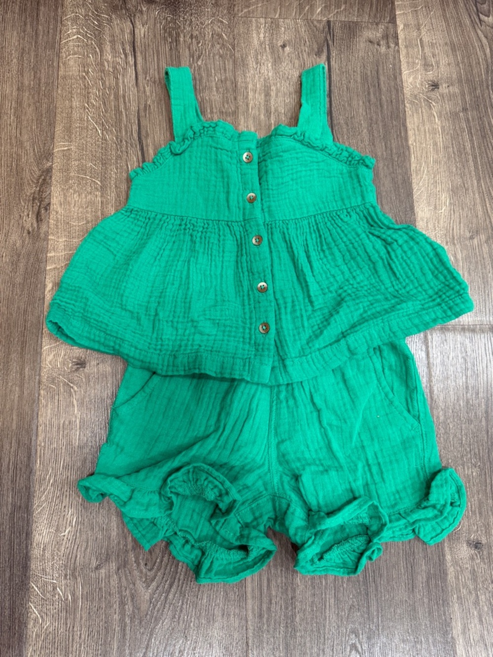 Cat & Jack Green Ruffle Muslin Romper Set